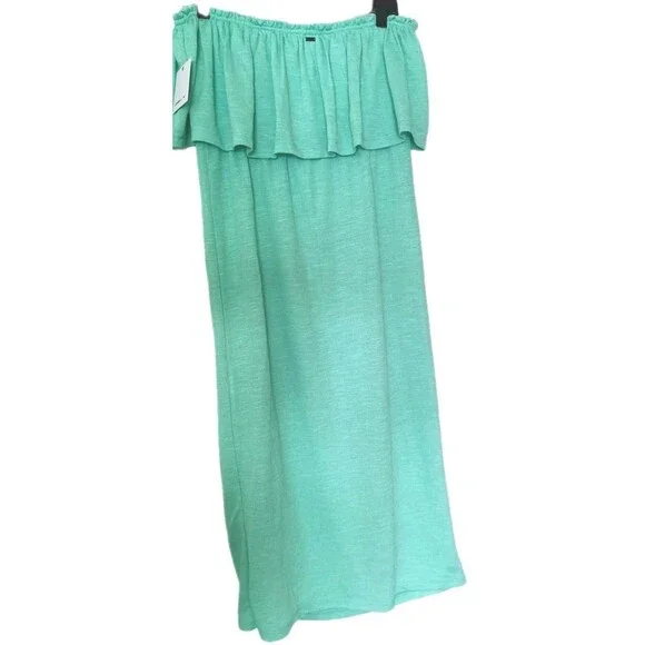 O’Neill Ribbed Tube Top Dress Mint Green Size Medium Beach Dress Side Slit New - Picture 5 of 11